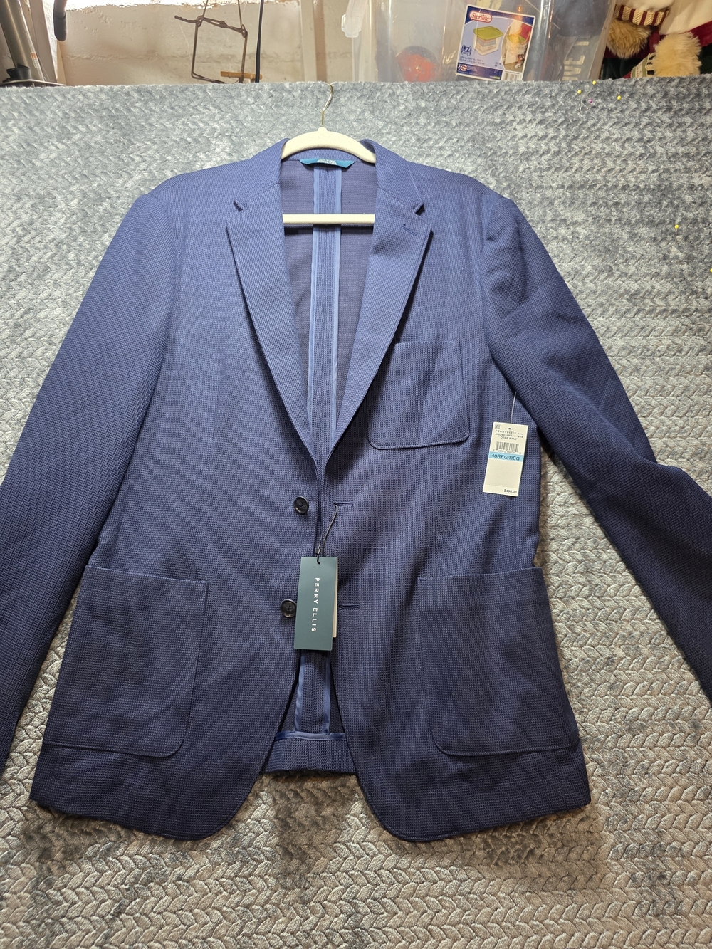 Perry Ellis Navy Textured Sport Jacket